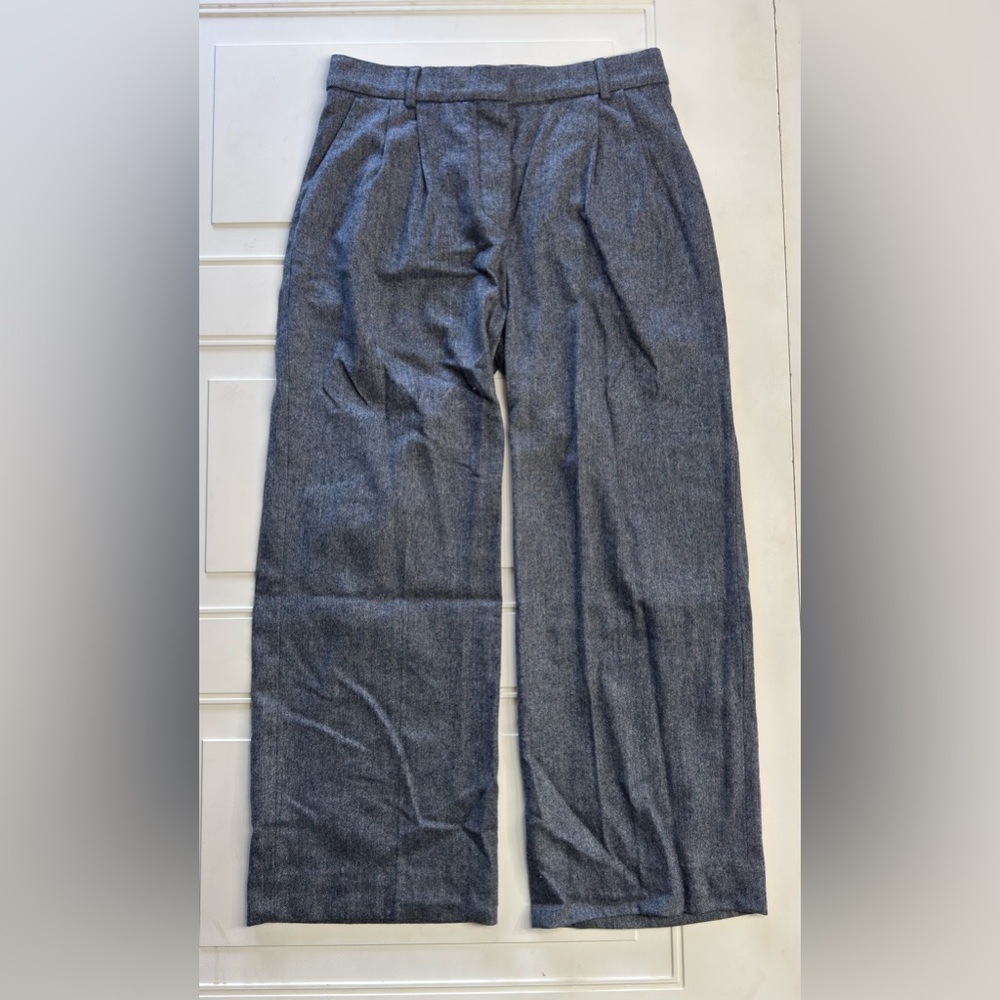MNG Mango Premium Women’s Sz 6 Gray Wide Leg Pleated Wool Blend Trousers Pants